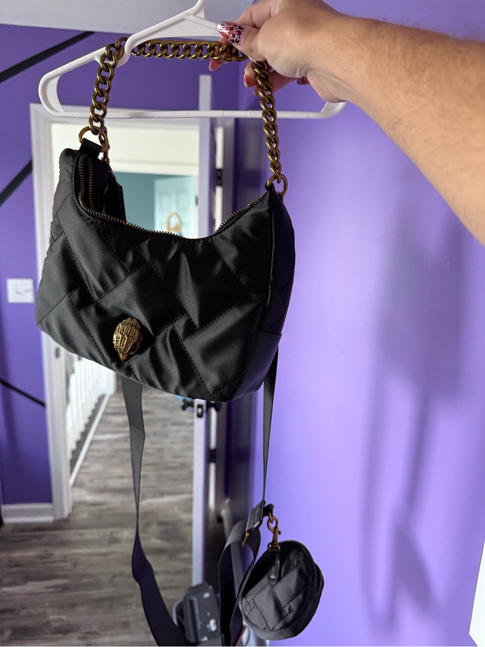 Kurt Geiger Black Quilted Crossbody with Gold Chain Handle